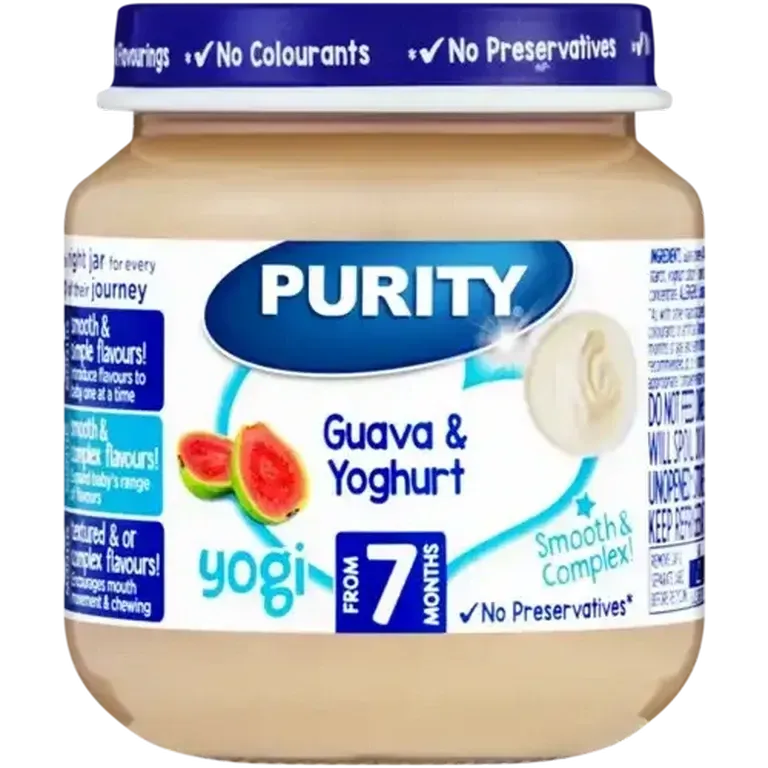 Front of Purity Guava & Yoghurt baby food jar 125ml