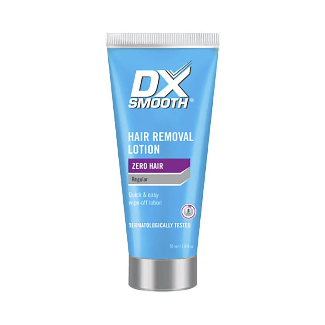 Front of DX Smooth Hair Removal Lotion Zero Hair Regular 50ml tube