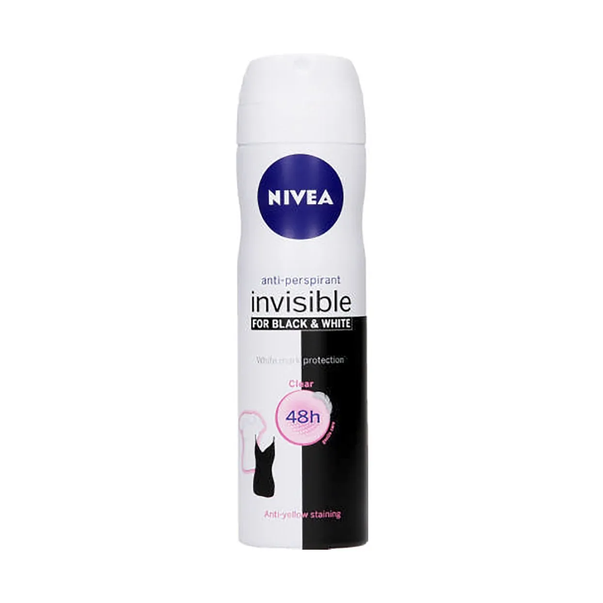 Front of NIVEA Invisible for Black & White Clear Anti-Perspirant Deodorant 150ml can