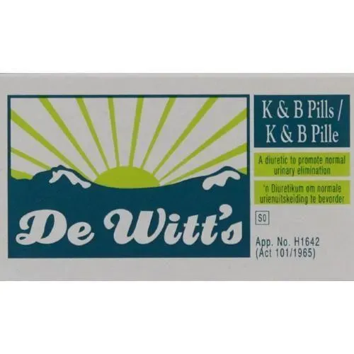 Front label of De Witt's K & B Pills 100 pills