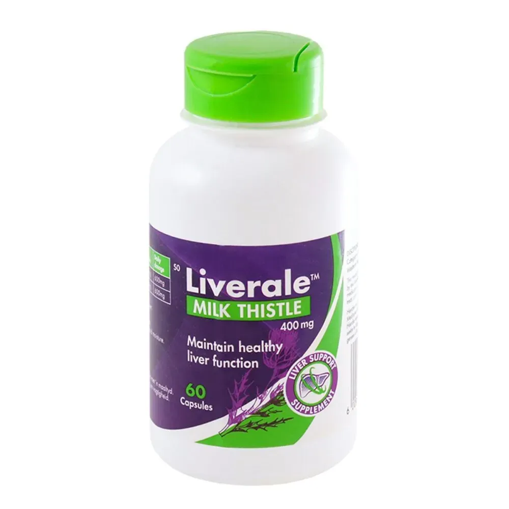 Front of Liverale Milk Thistle Capsules 400mg 60 capsules bottle