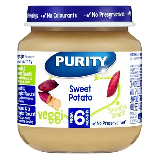 Front of Purity Sweet Potato baby food jar 125 ml