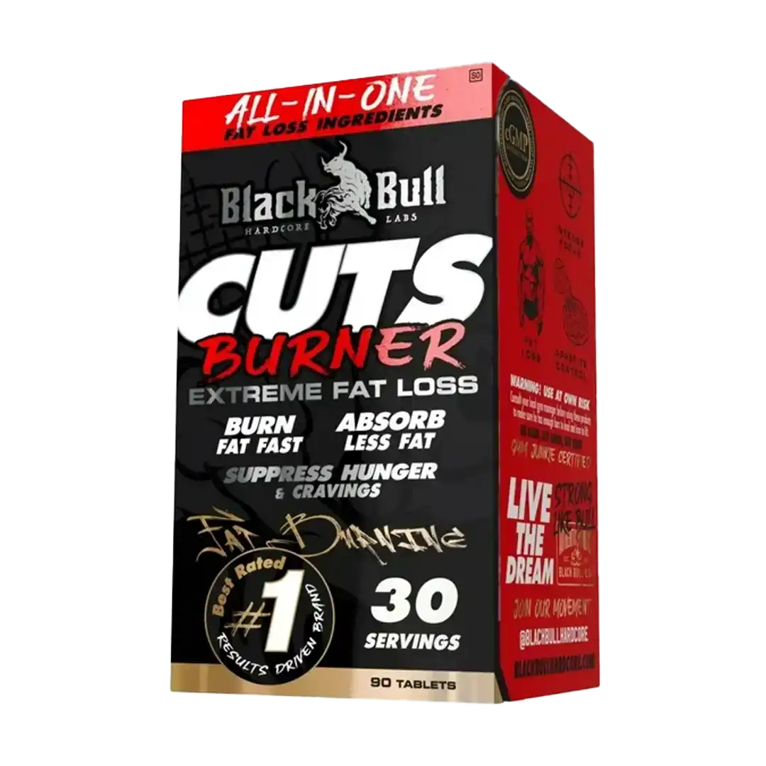 Front of Black Bull Cuts Burner Extreme Fat Loss, 90 tablets box