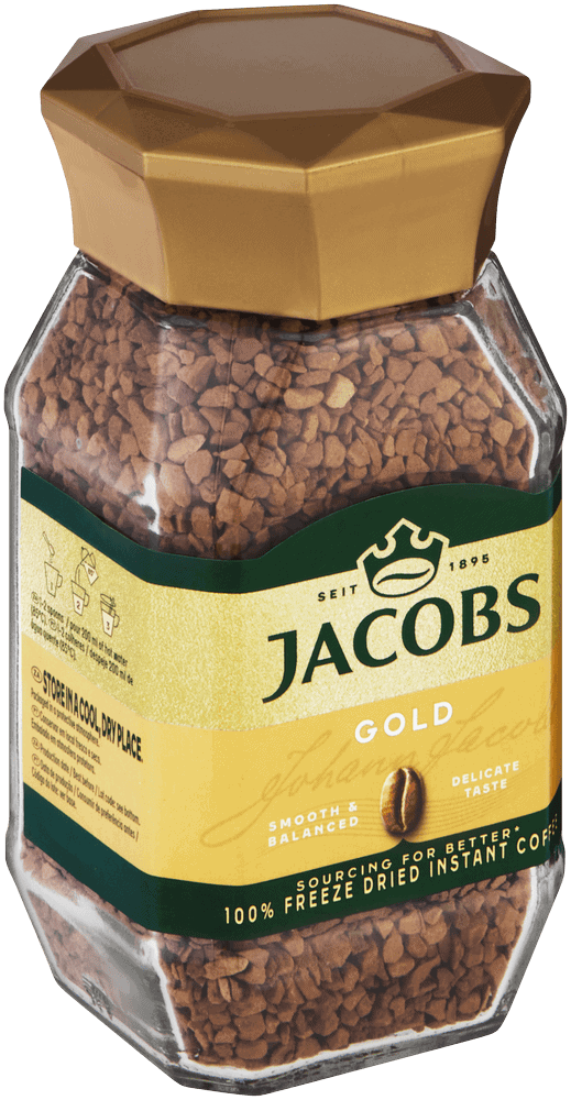 Front of Jacobs Gold Instant Coffee 47.5g glass jar