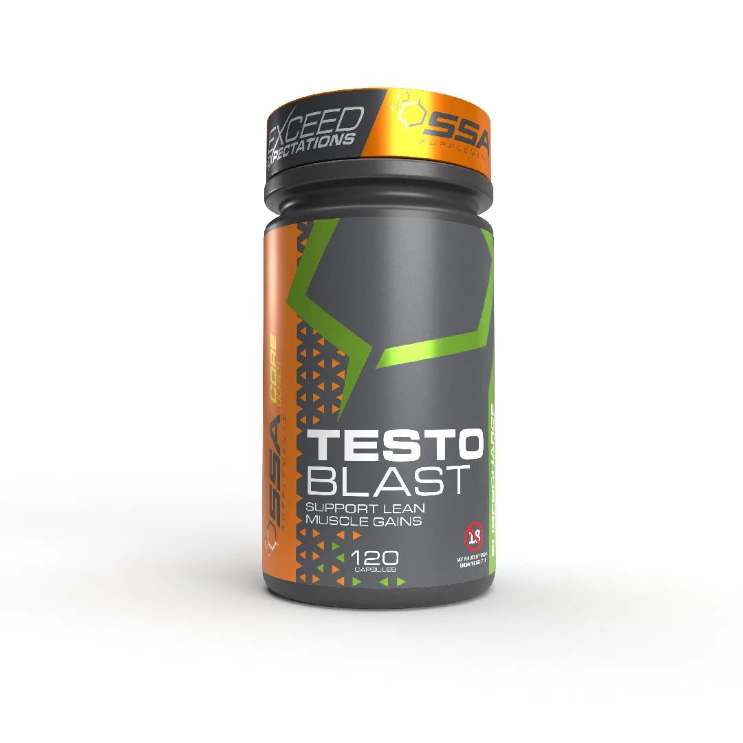 Front of SSA Supplements Testo Blast 120 capsules tub