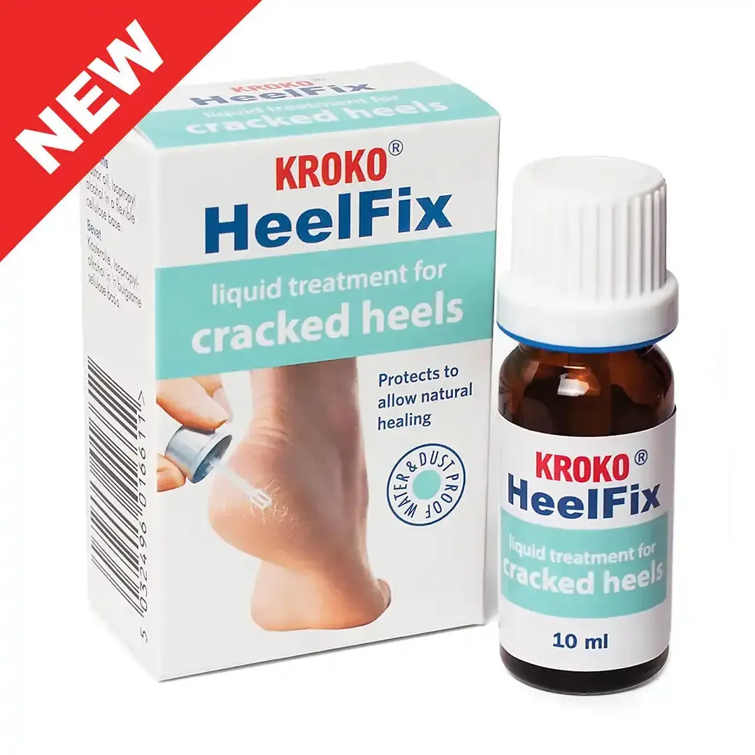 Kroko HeelFix box and 10 ml bottle with NEW banner