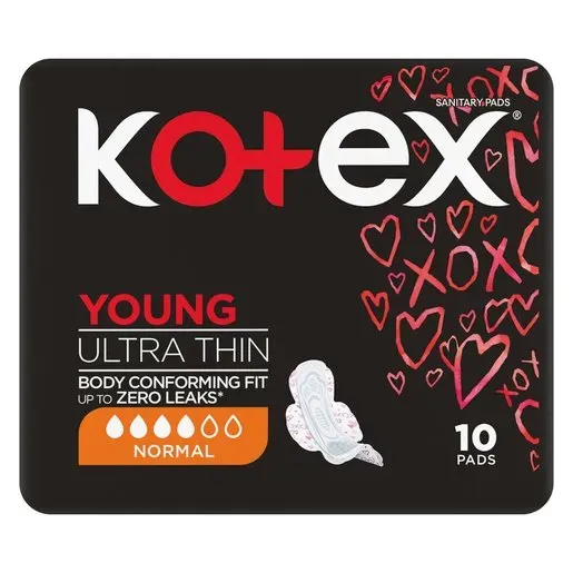 Front of Kotex Young Ultra Thin Normal Sanitary Pads 10's pack