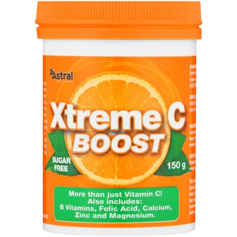 Front of Astral Xtreme C Boost Sugar Free Vitamin C Powder 150 g tub