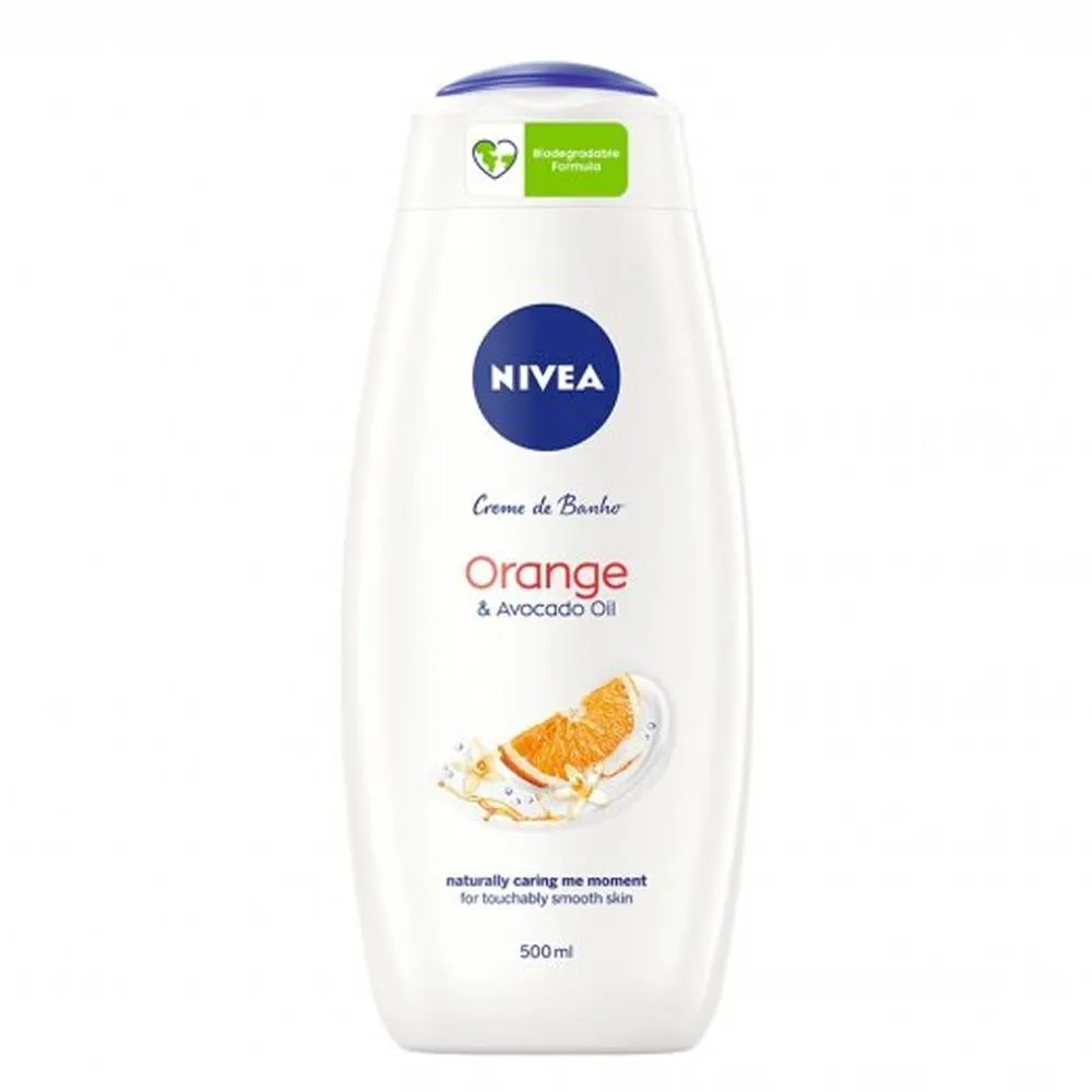 Front of NIVEA Orange & Avocado Oil Shower Cream 500 ml bottle