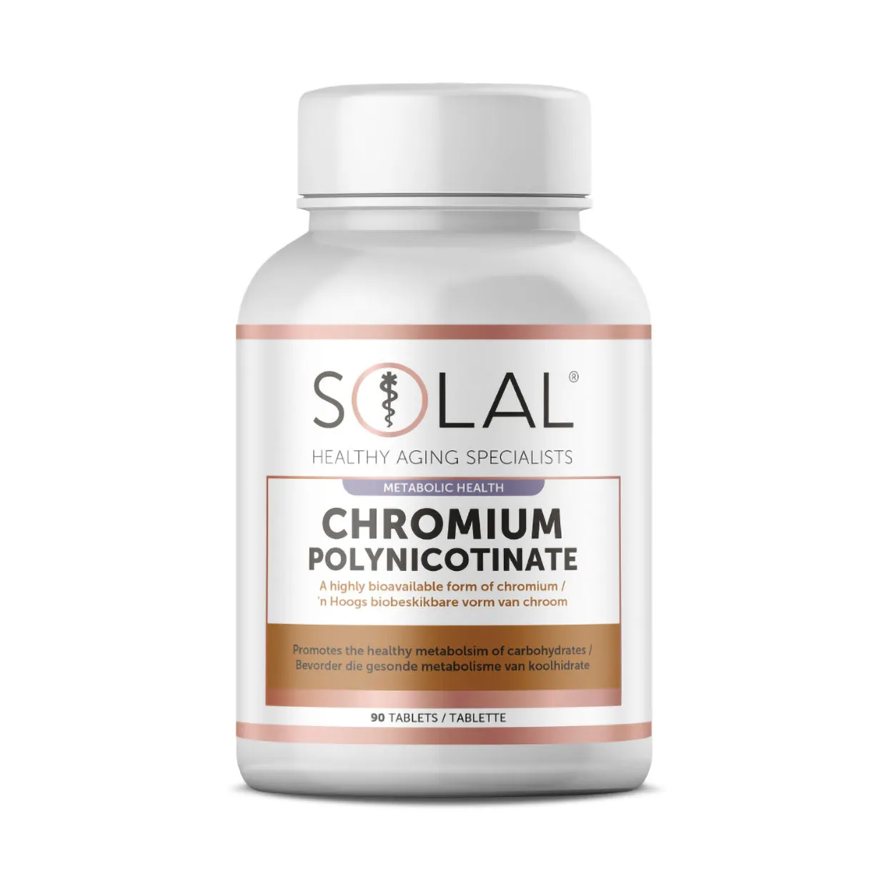 Front of Solal Chromium Polynicotinate 90 Tablets bottle