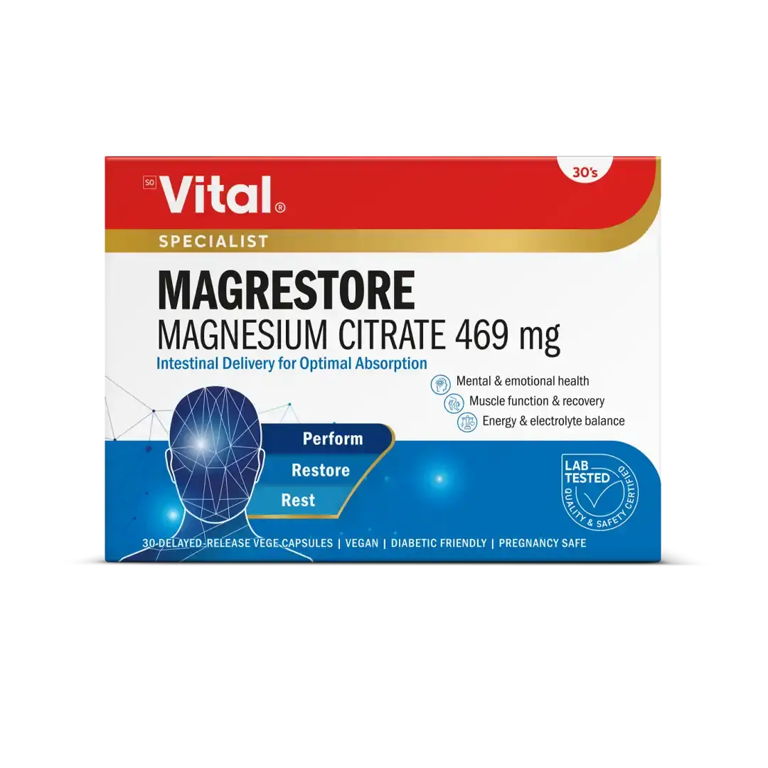 Front of Vital Magrestore Magnesium Citrate 469 mg 30 capsules box