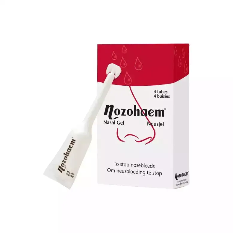 Front angled view of Cipla Nozohaem Nasal Gel box, 4 tubes, 5 ml