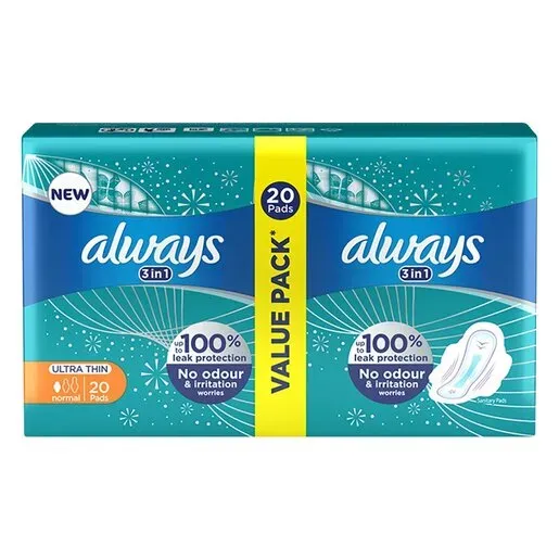 Front of Always Ultra Thin Normal 20 Pads value pack
