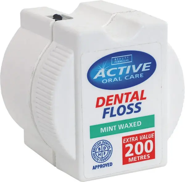 Angled view of Active Oral Care Dental Floss Mint Waxed 200 m pack