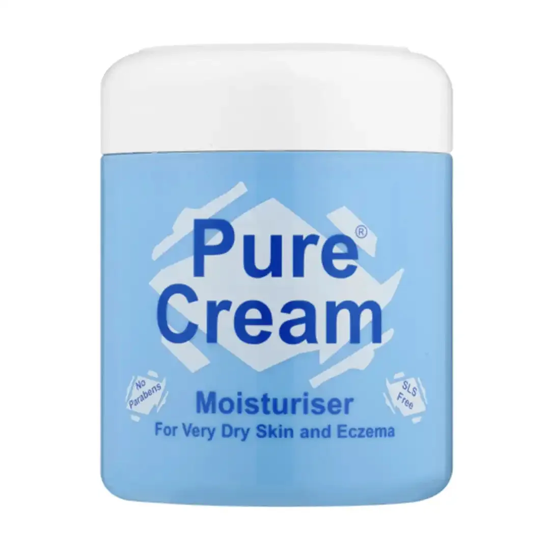 Front of Pure Cream Moisturiser jar for very dry skin and eczema, 450ml