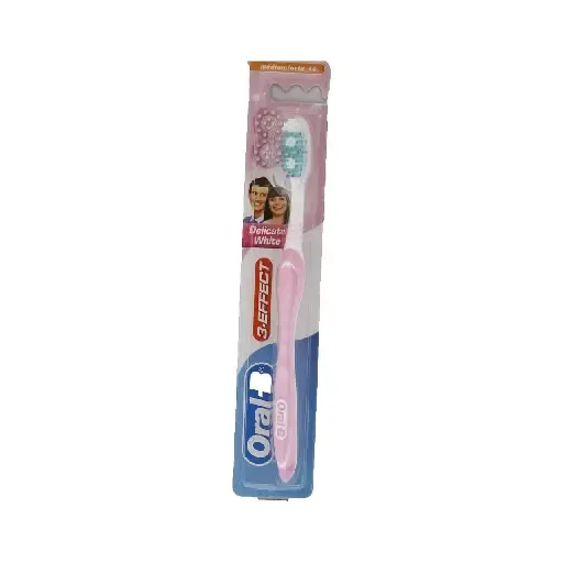 Front of Oral-B 3 Effect Delicate White toothbrush blister pack, 1 toothbrush
