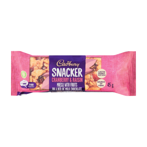 Front of Cadbury Snacker Cranberry & Raisin 45 g bar