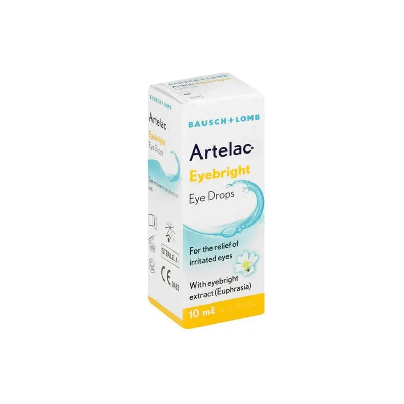 Angled view of Bausch & Lomb Artelac Eyebright Eye Drops 10 ml box