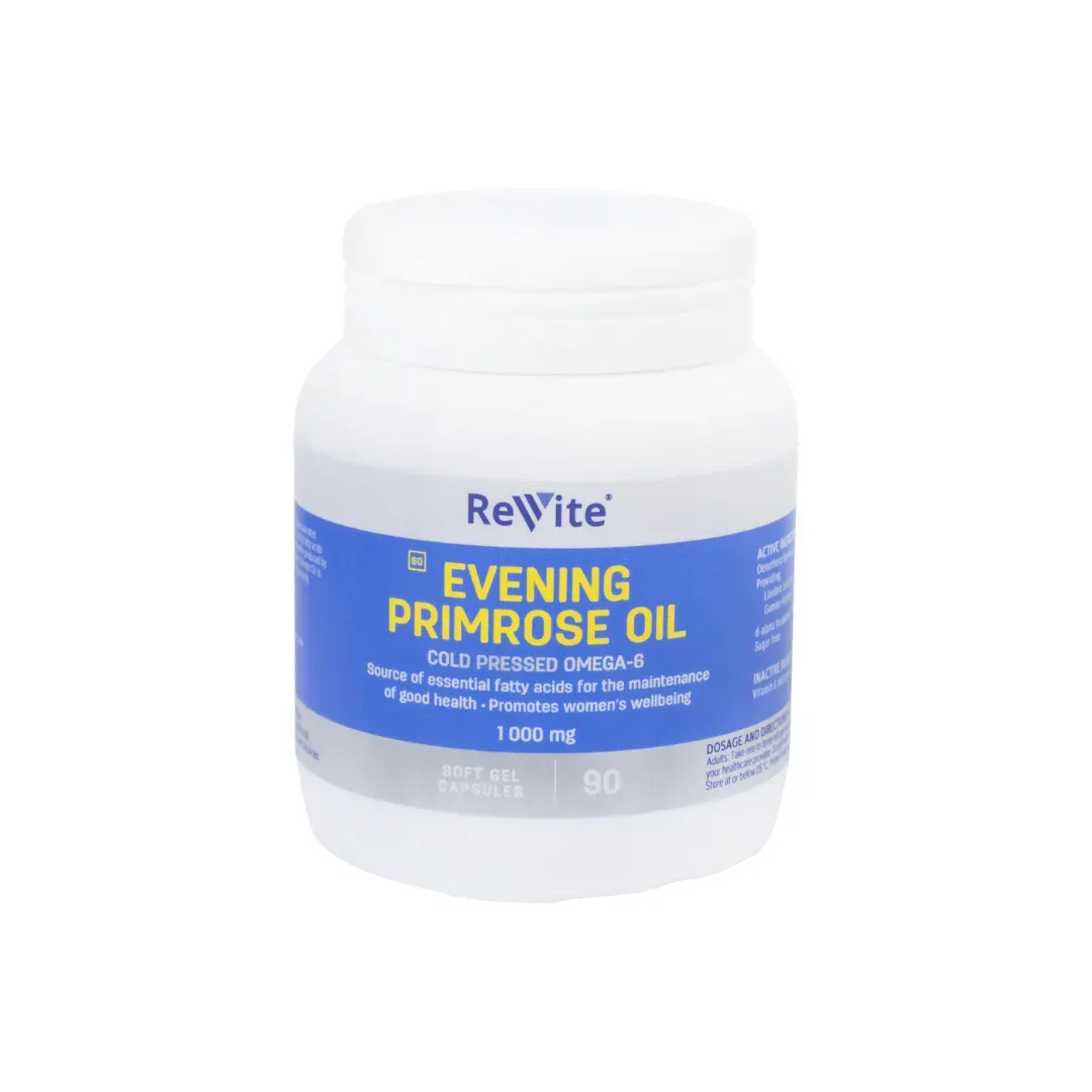 Front of Revite Evening Primrose Oil Omega-6 1000mg 90 capsules bottle