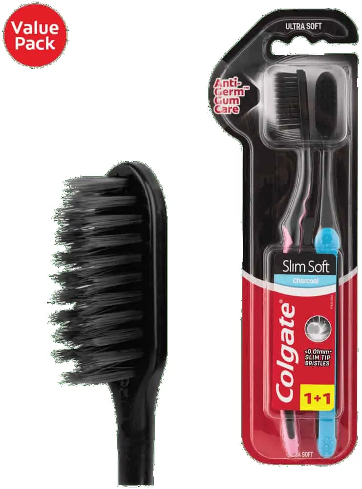 Colgate SlimSoft Ultra Soft Charcoal Toothbrush 2pk