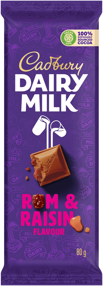 Cadbury Dairy Milk Rum & Raisin Flavour Milk Chocolate Slab 80g