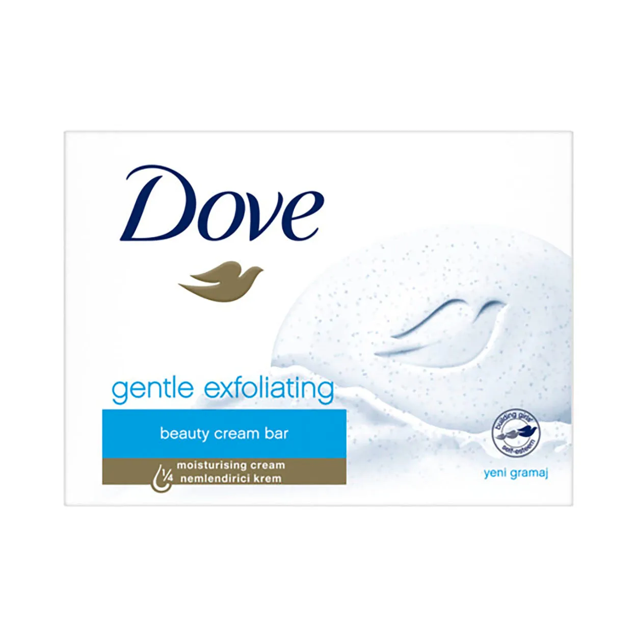 Front of Dove Gentle Exfoliating Beauty Cream Bar Soap pack
