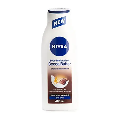 Front of NIVEA Cocoa Butter Body Moisturiser 400 ml white bottle