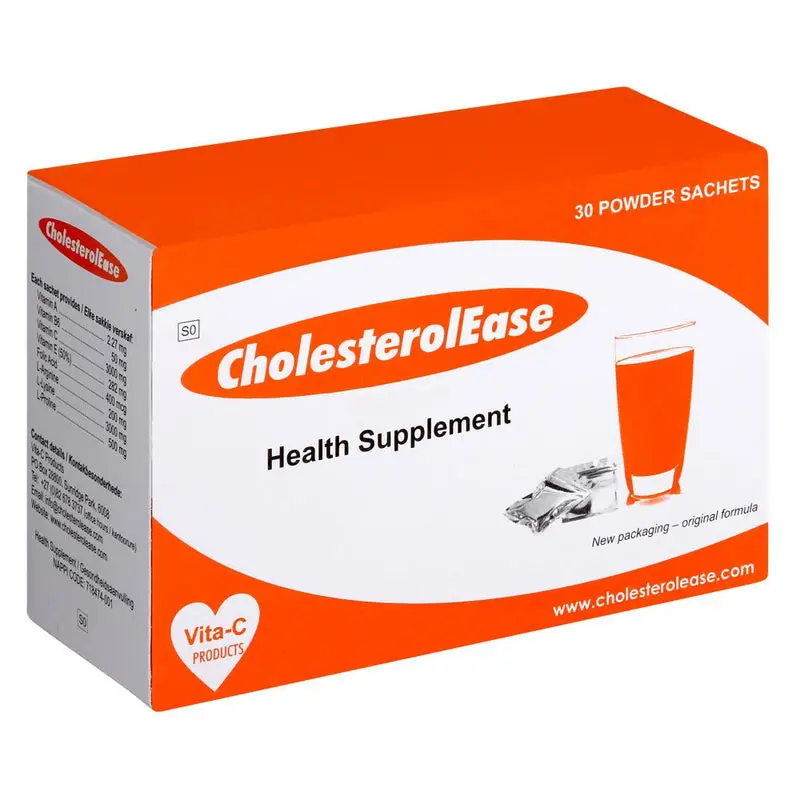 Angled view of Vita-C CholesterolEase Health Supplement box, 30 powder sachets