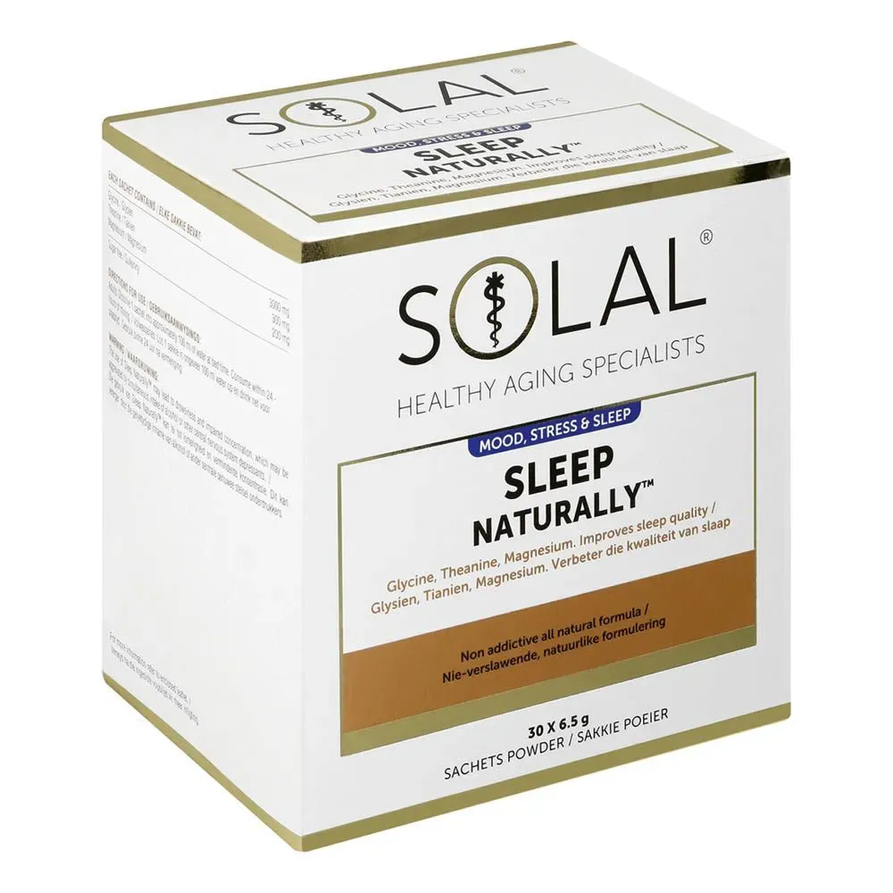 Angled view of Solal Sleep Naturally Sachets box, 30 sachets