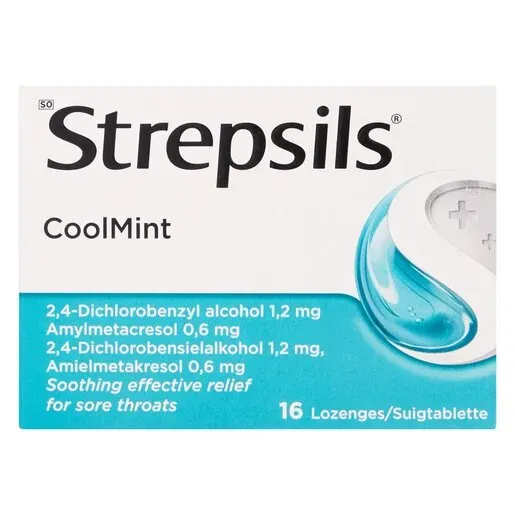 Front of Strepsils CoolMint 16 lozenges box, South African packaging