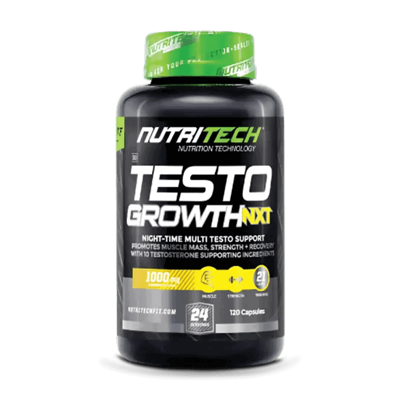 Front of Nutritech Testo Growth NXT 120 capsules bottle