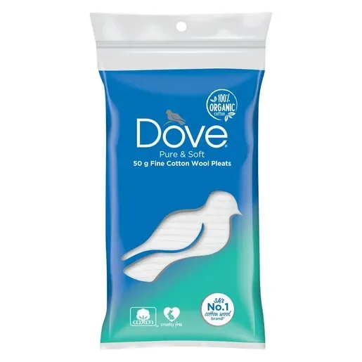 Front of Dove Pure & Soft Fine Cotton Wool Pleats 50 g pack