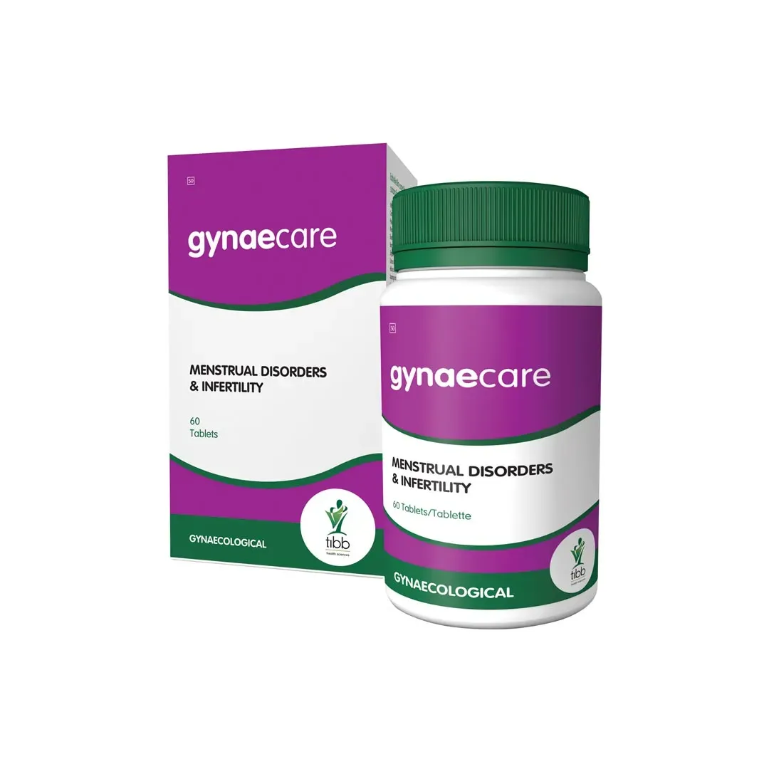 Front of Tibb Gynaecare 60 tablets box and bottle