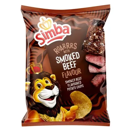 Front of Simba Smoked Beef Flavoured Potato Chips 36 g bag