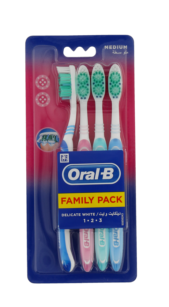 Oral-b 123 Medium Delicate White Toothbrush 4pk
