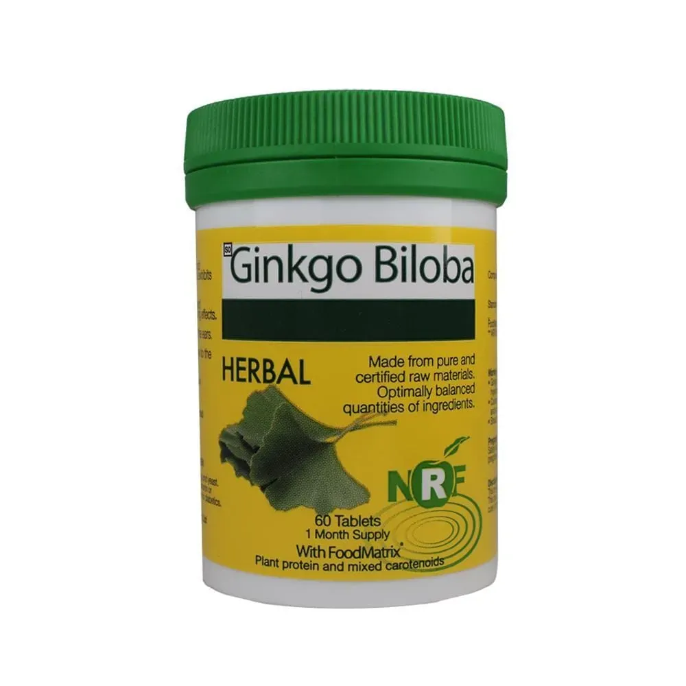 Front of NRF Ginkgo Biloba 60 tablets bottle