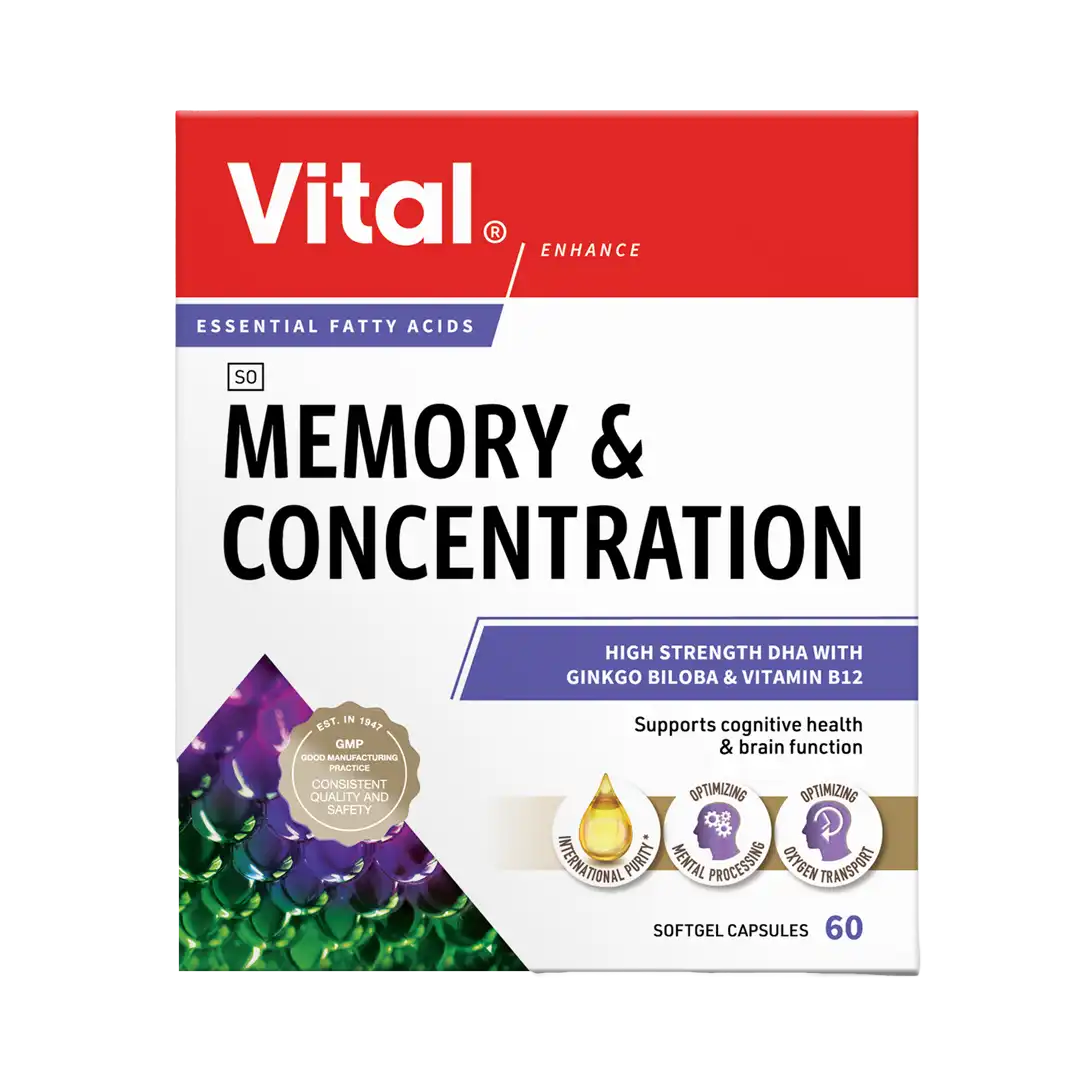 Front of Vital Memory & Concentration 60 softgel capsules box