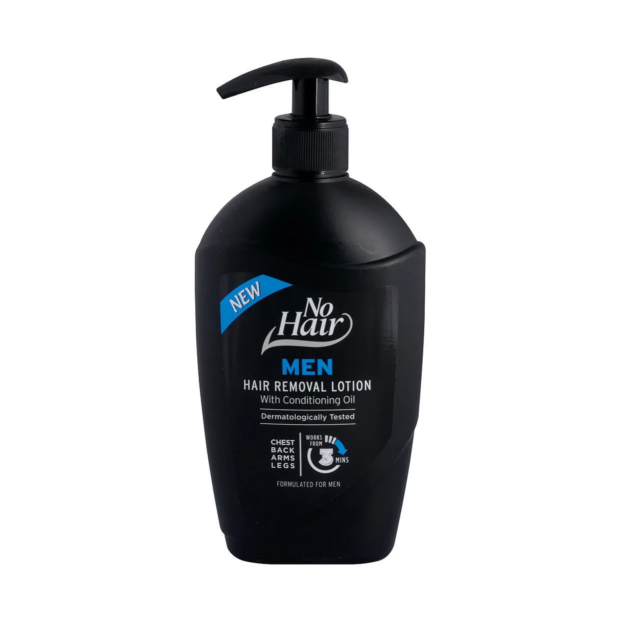 Front of No Hair Men Hair Removal Lotion with Conditioning Oil 400ml pump bottle