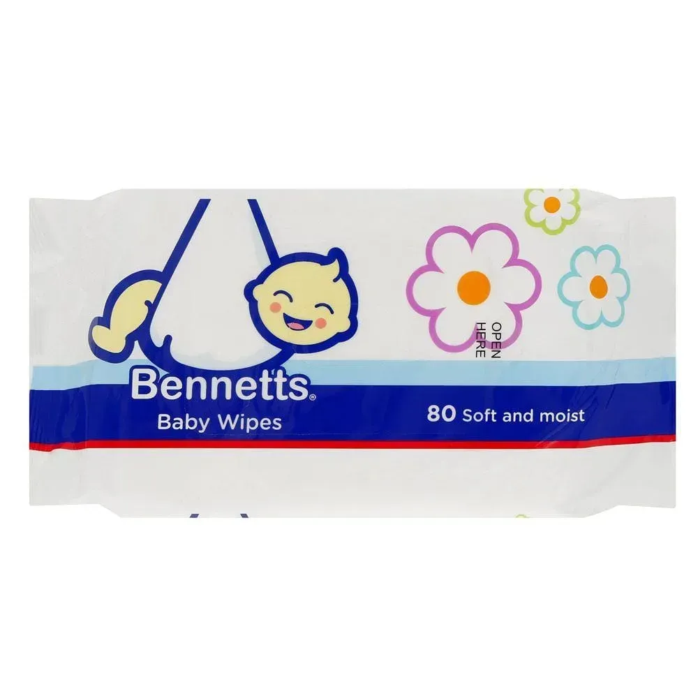 Front of Bennetts Baby Wipes 80 count pack