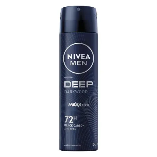 Front of NIVEA MEN Deep Darkwood Anti-Perspirant Spray 150 ml on white background