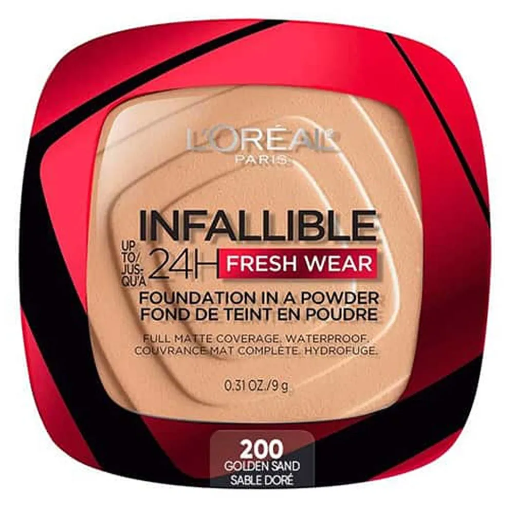 Open L'Oréal Paris Infallible 24H Fresh Wear Foundation in a Powder compact, shade 200 Golden Sand/Sable Doré