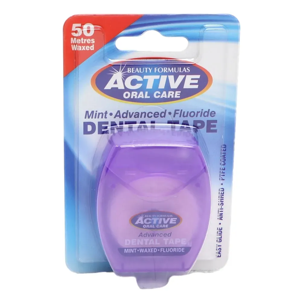 Front of Active Oral Care Advanced Mint Dental Tape 50 metres pack
