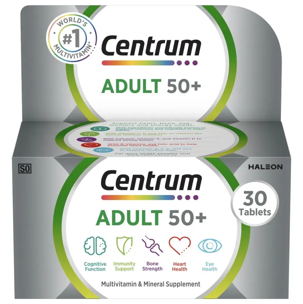 Front of Centrum Adult 50+ Multivitamin Tablets, 30 tablets box