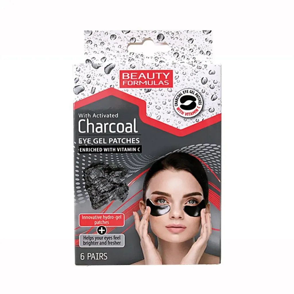 Front of Beauty Formulas Charcoal Eye Gel Patches box, 6 pairs